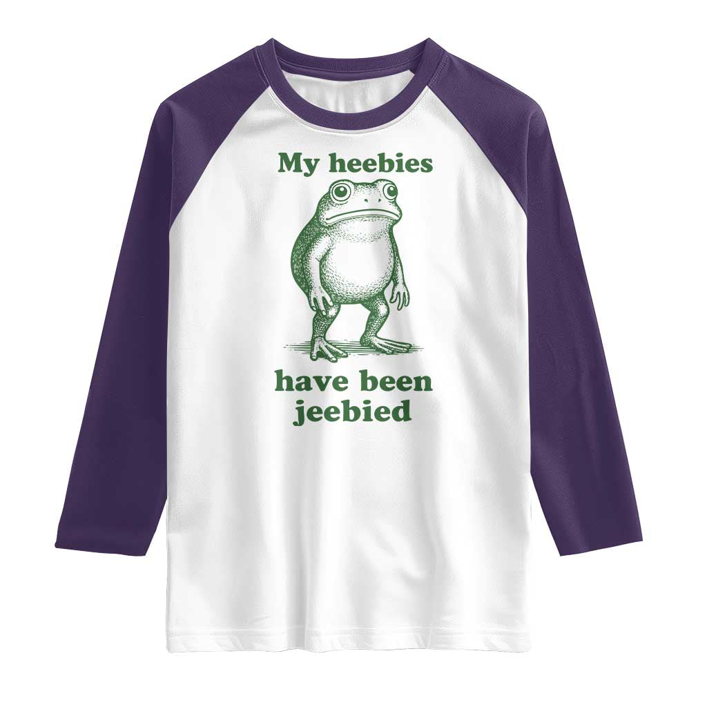 Funny Frog Raglan Shirt My Heebies Have Been Jeebied Weirdcore Meme TS10 White Purple Print Your Wear