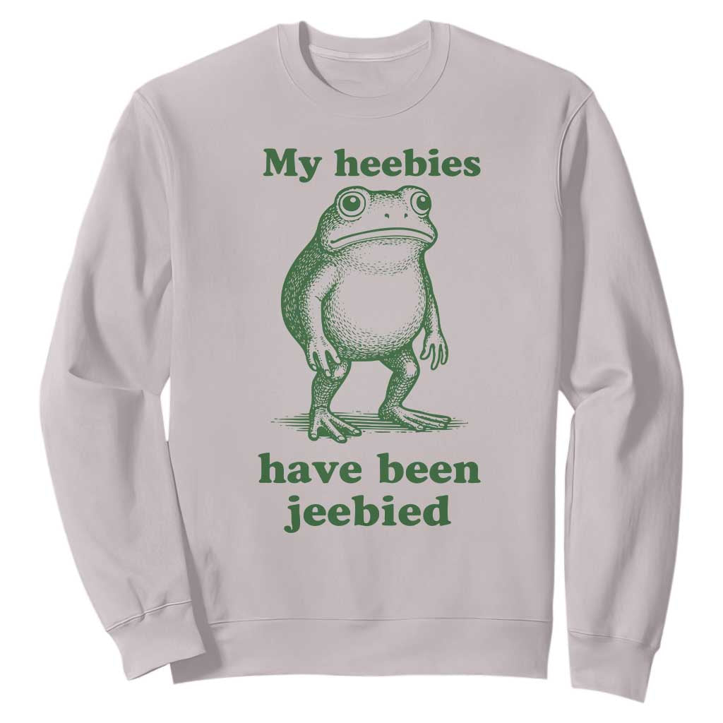 Funny Frog Sweatshirt My Heebies Have Been Jeebied Weirdcore Meme TS10 Ice Gray Print Your Wear