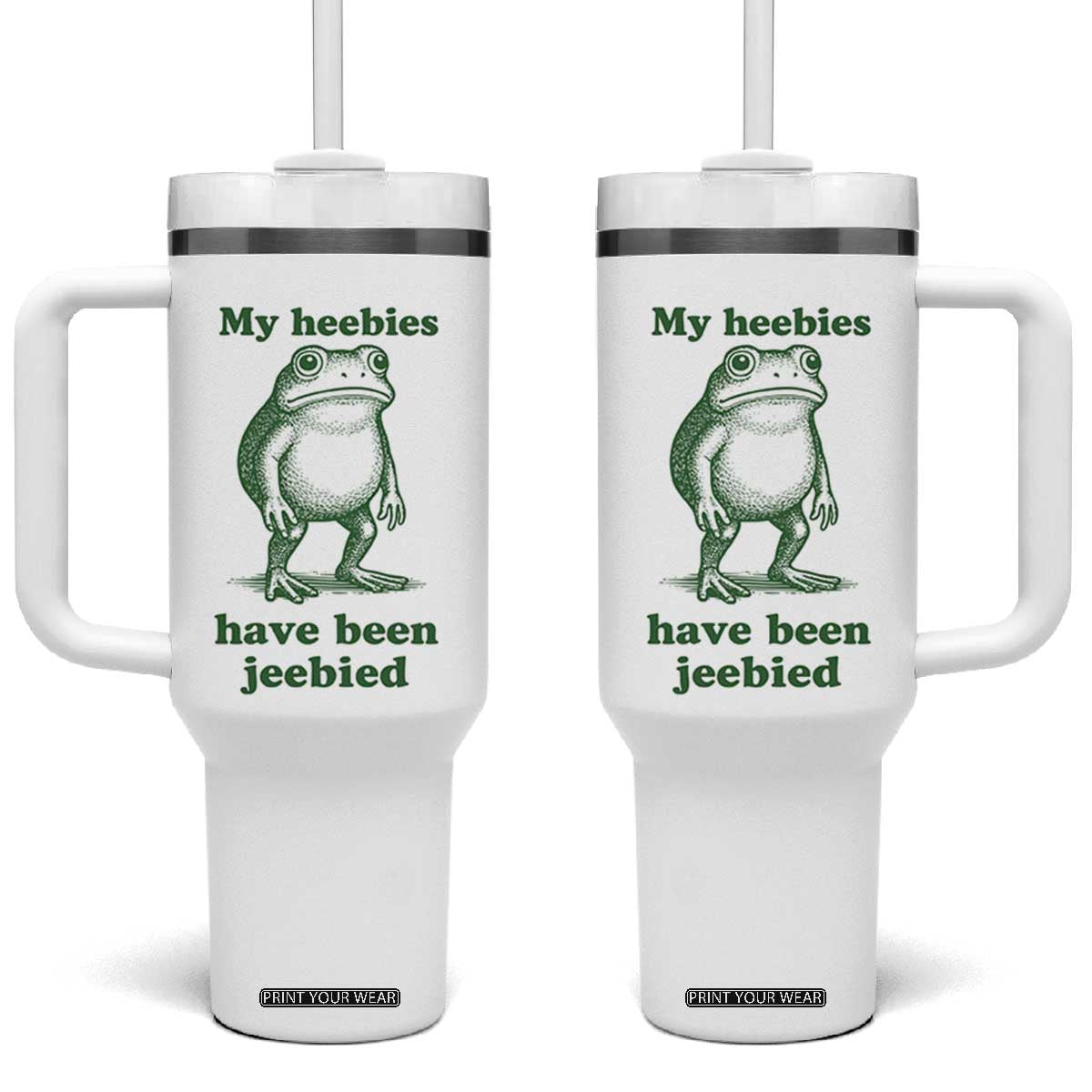 Funny Frog Tumbler With Handle My Heebies Have Been Jeebied Weirdcore Meme TS10 One Size: 40 oz White Print Your Wear