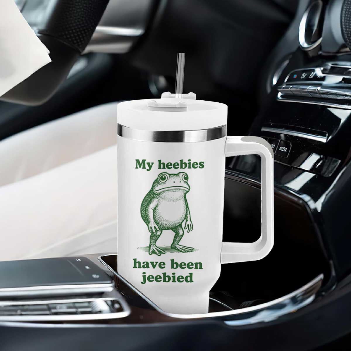 Funny Frog Tumbler With Handle My Heebies Have Been Jeebied Weirdcore Meme TS10 Print Your Wear