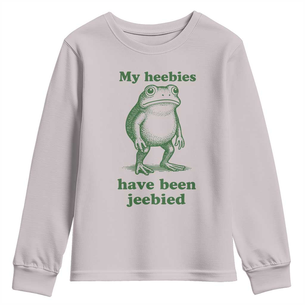 Funny Frog Youth Sweatshirt My Heebies Have Been Jeebied Weirdcore Meme TS10 Ice Gray Print Your Wear