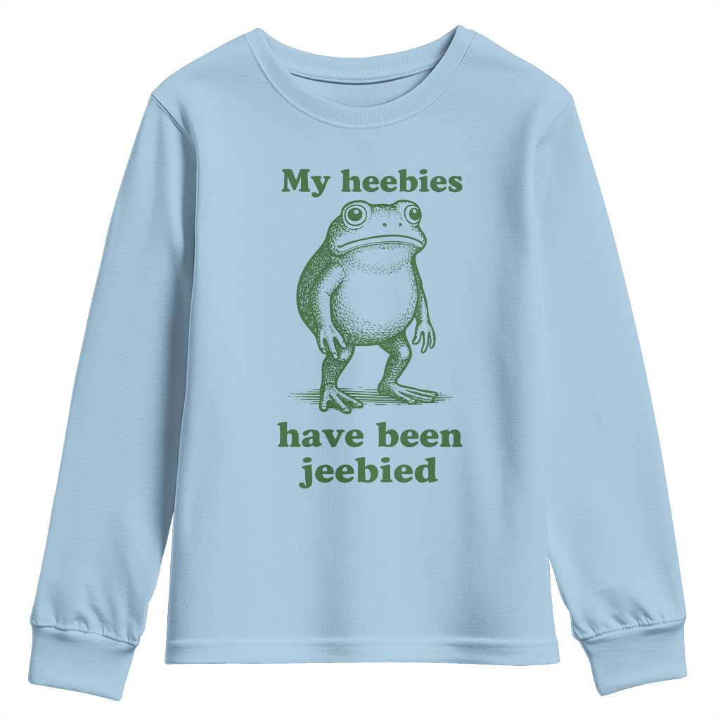 Funny Frog Youth Sweatshirt My Heebies Have Been Jeebied Weirdcore Meme TS10 Light Blue Print Your Wear