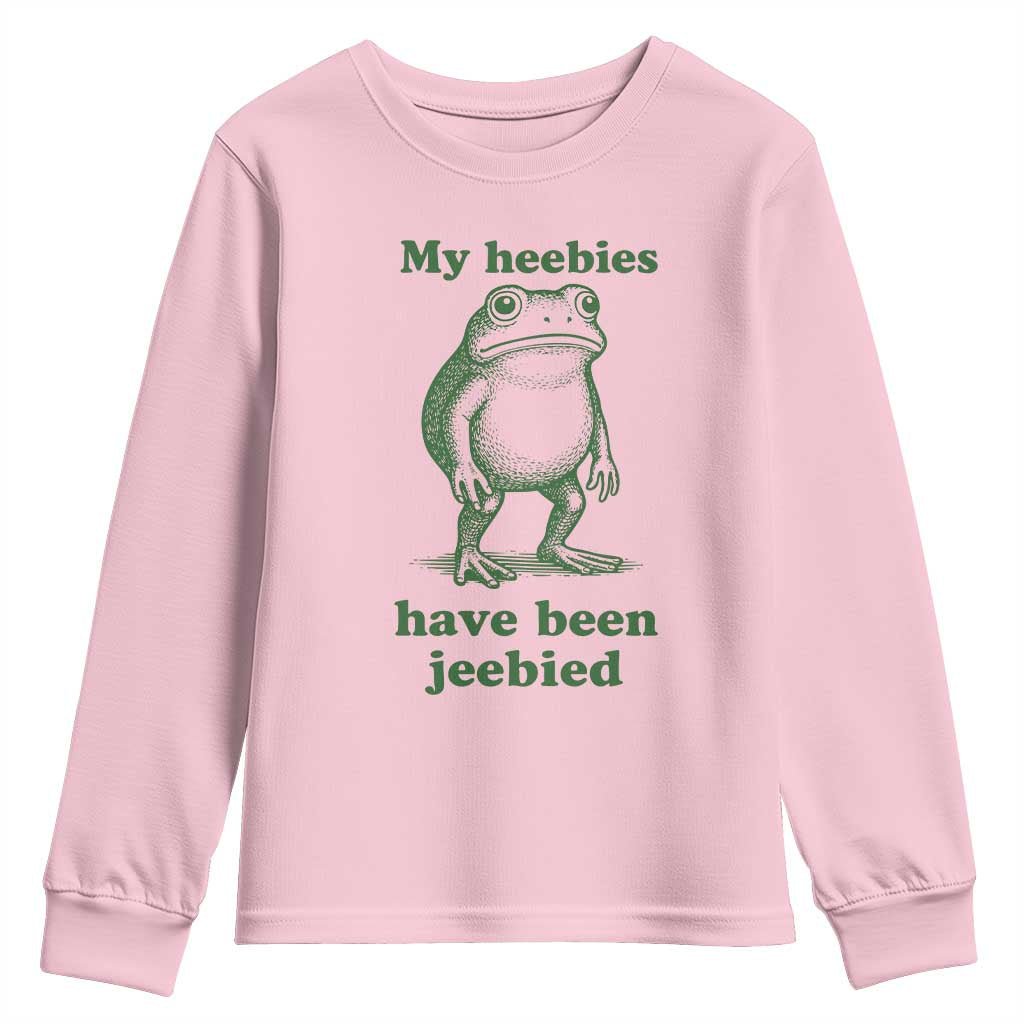 Funny Frog Youth Sweatshirt My Heebies Have Been Jeebied Weirdcore Meme TS10 Light Pink Print Your Wear
