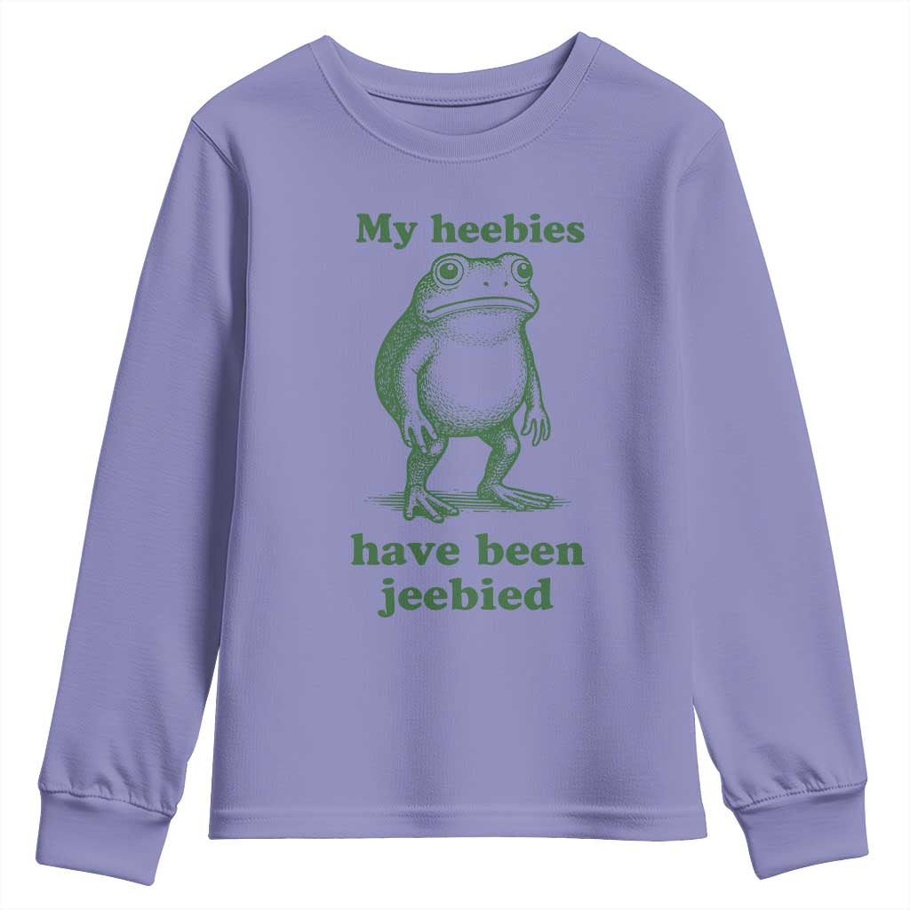 Funny Frog Youth Sweatshirt My Heebies Have Been Jeebied Weirdcore Meme TS10 Violet Print Your Wear