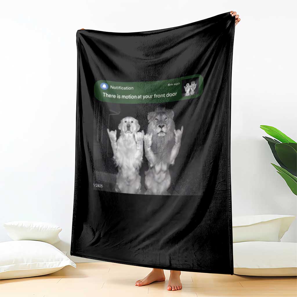 There is Motion at Your Front Door Throw Blanket Funny Golden Retriever Dog And Lion Motion Meme TS10 Print Your Wear