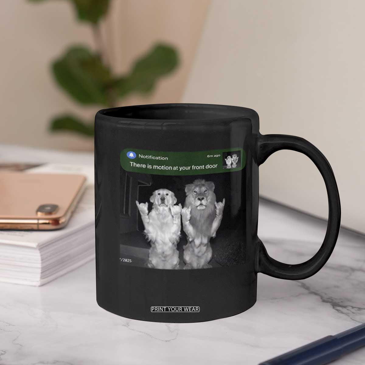 There is Motion at Your Front Door Coffee Mug Funny Golden Retriever Dog And Lion Motion Meme TS10 Print Your Wear