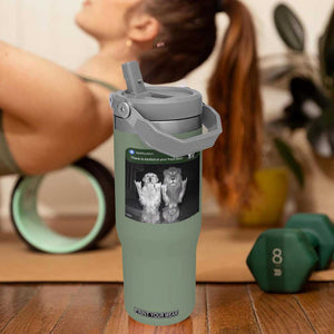 There is Motion at Your Front Door Flip Straw Tumbler Funny Golden Retriever Dog And Lion Motion Meme TS10 One Size: 30 oz Moss Green Print Your Wear