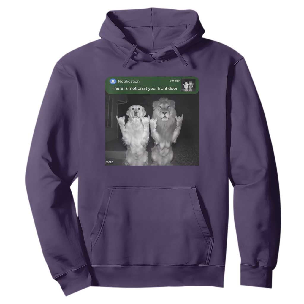 There is Motion at Your Front Door Hoodie Funny Golden Retriever Dog And Lion Motion Meme TS10 Purple Print Your Wear