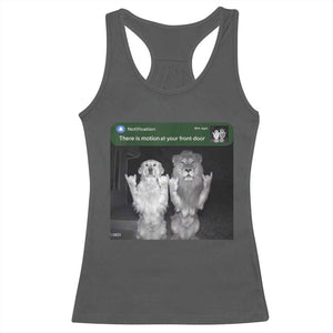 There is Motion at Your Front Door Racerback Tank Top Funny Golden Retriever Dog And Lion Motion Meme TS10 Dark Heather Print Your Wear