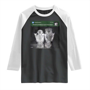 There is Motion at Your Front Door Raglan Shirt Funny Golden Retriever Dog And Lion Motion Meme TS10 Black White Print Your Wear
