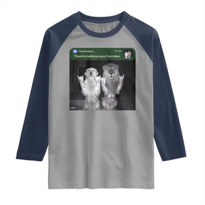 There is Motion at Your Front Door Raglan Shirt Funny Golden Retriever Dog And Lion Motion Meme TS10 Sport Gray Navy Print Your Wear