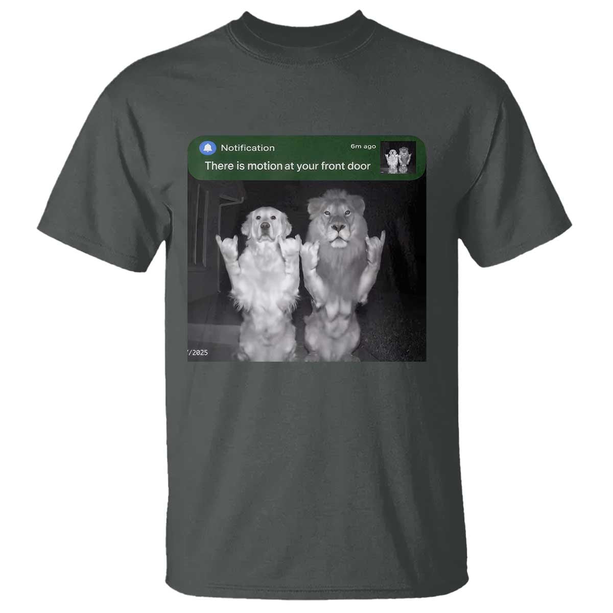 There is Motion at Your Front Door T Shirt Funny Golden Retriever Dog And Lion Motion Meme TS10 Dark Heather Print Your Wear