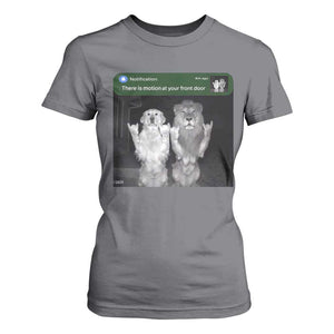 There is Motion at Your Front Door T Shirt For Women Funny Golden Retriever Dog And Lion Motion Meme TS10 Charcoal Print Your Wear