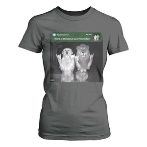 There is Motion at Your Front Door T Shirt For Women Funny Golden Retriever Dog And Lion Motion Meme TS10 Dark Heather Print Your Wear