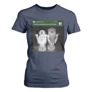 There is Motion at Your Front Door T Shirt For Women Funny Golden Retriever Dog And Lion Motion Meme TS10 Navy Print Your Wear
