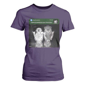 There is Motion at Your Front Door T Shirt For Women Funny Golden Retriever Dog And Lion Motion Meme TS10 Purple Print Your Wear