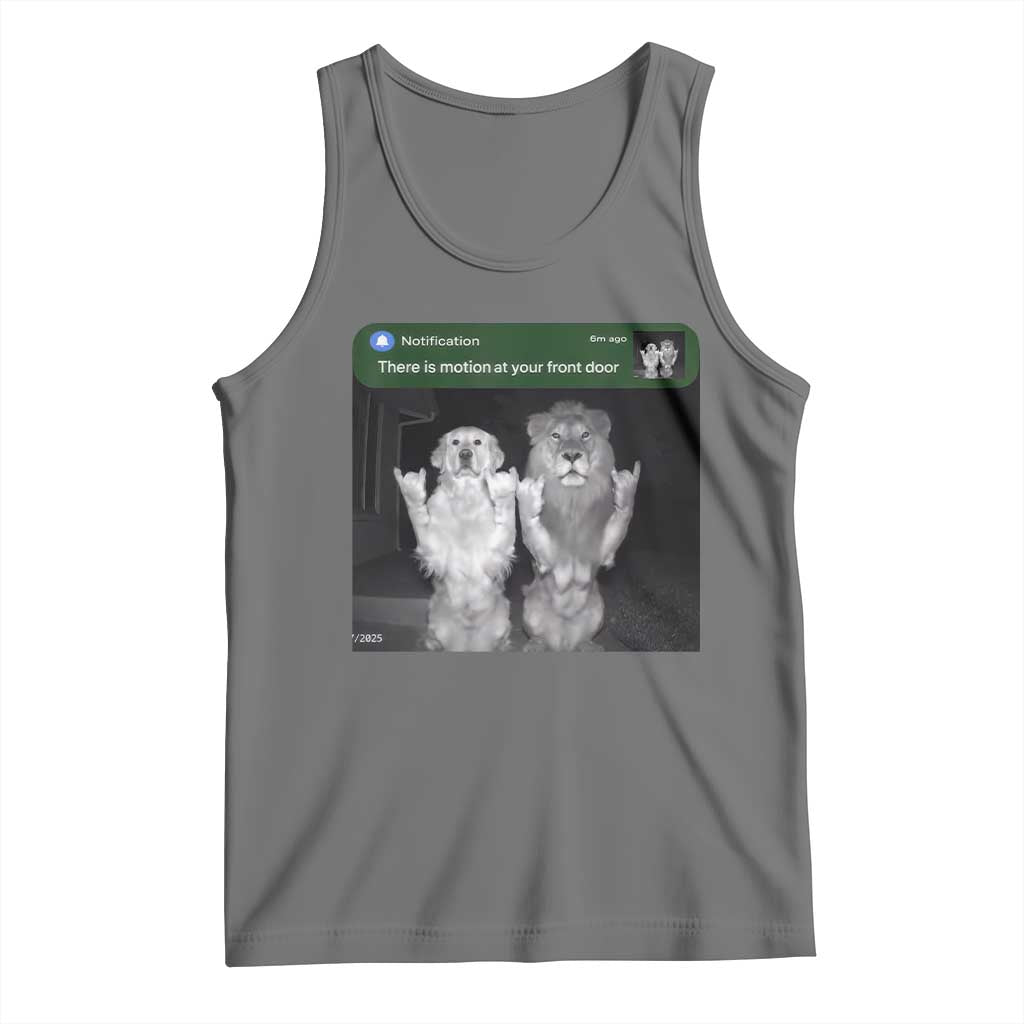 There is Motion at Your Front Door Tank Top Funny Golden Retriever Dog And Lion Motion Meme TS10 Black Heather Print Your Wear