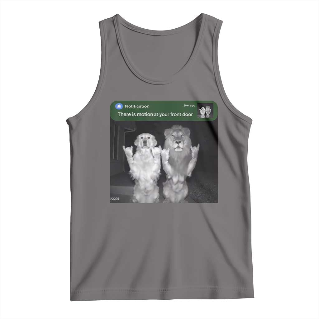 There is Motion at Your Front Door Tank Top Funny Golden Retriever Dog And Lion Motion Meme TS10 Deep Heather Print Your Wear
