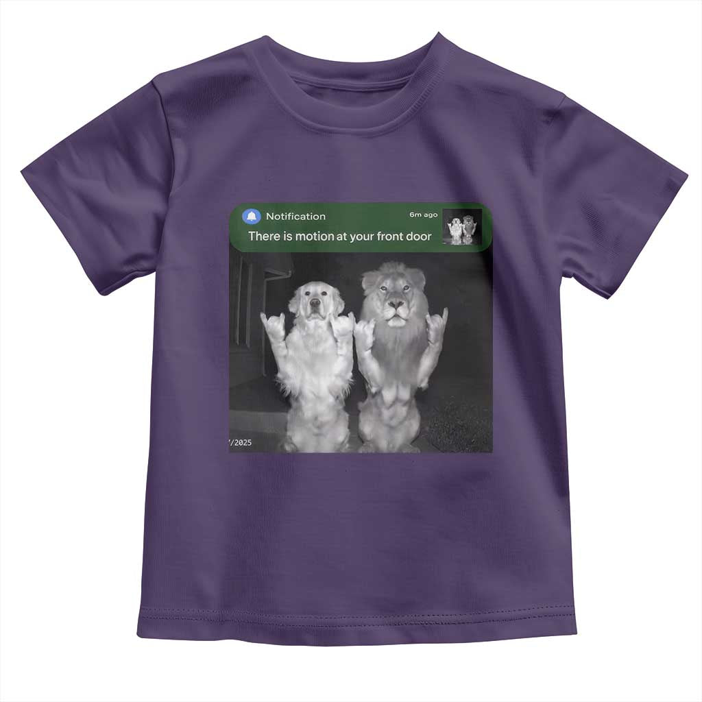 There is Motion at Your Front Door Toddler T Shirt Funny Golden Retriever Dog And Lion Motion Meme TS10 Purple Print Your Wear