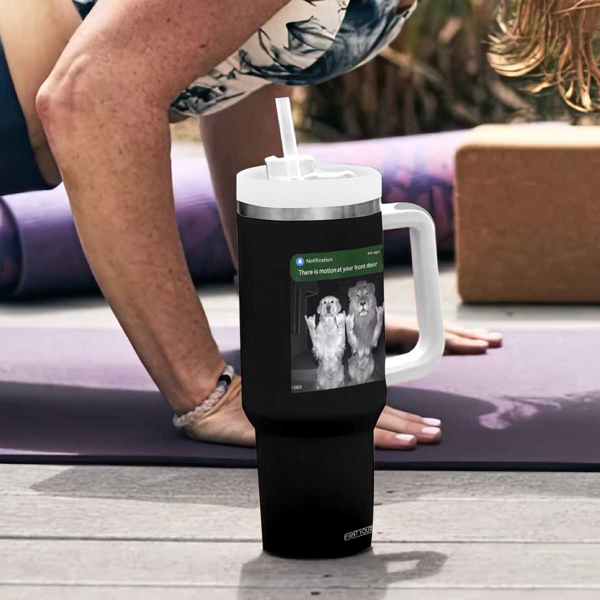There is Motion at Your Front Door Tumbler With Handle Funny Golden Retriever Dog And Lion Motion Meme TS10 Print Your Wear