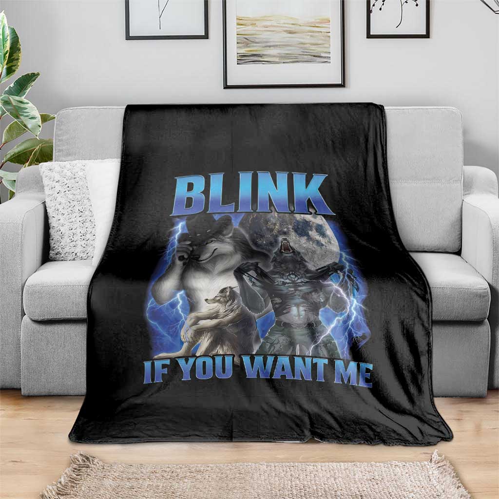 Funny Alpha Wolf Meme Throw Blanket Blink If You Want Me Bootleg Cringe Humor TS10 Print Your Wear