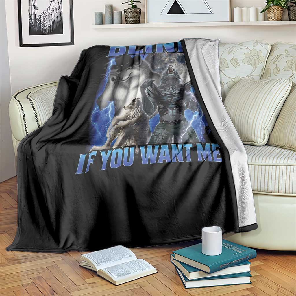 Funny Alpha Wolf Meme Throw Blanket Blink If You Want Me Bootleg Cringe Humor TS10 Print Your Wear