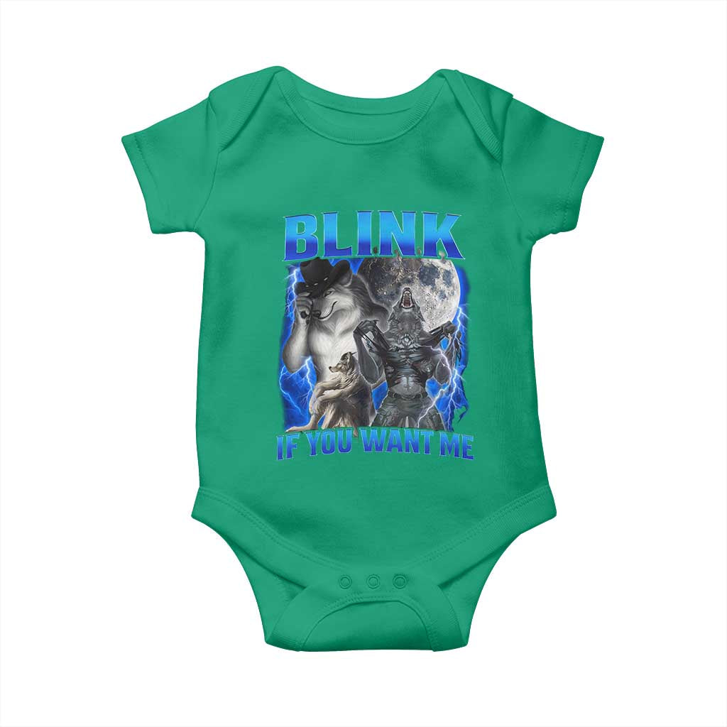 Funny Alpha Wolf Meme Baby Onesie Blink If You Want Me Bootleg Cringe Humor TS10 Irish Green Print Your Wear