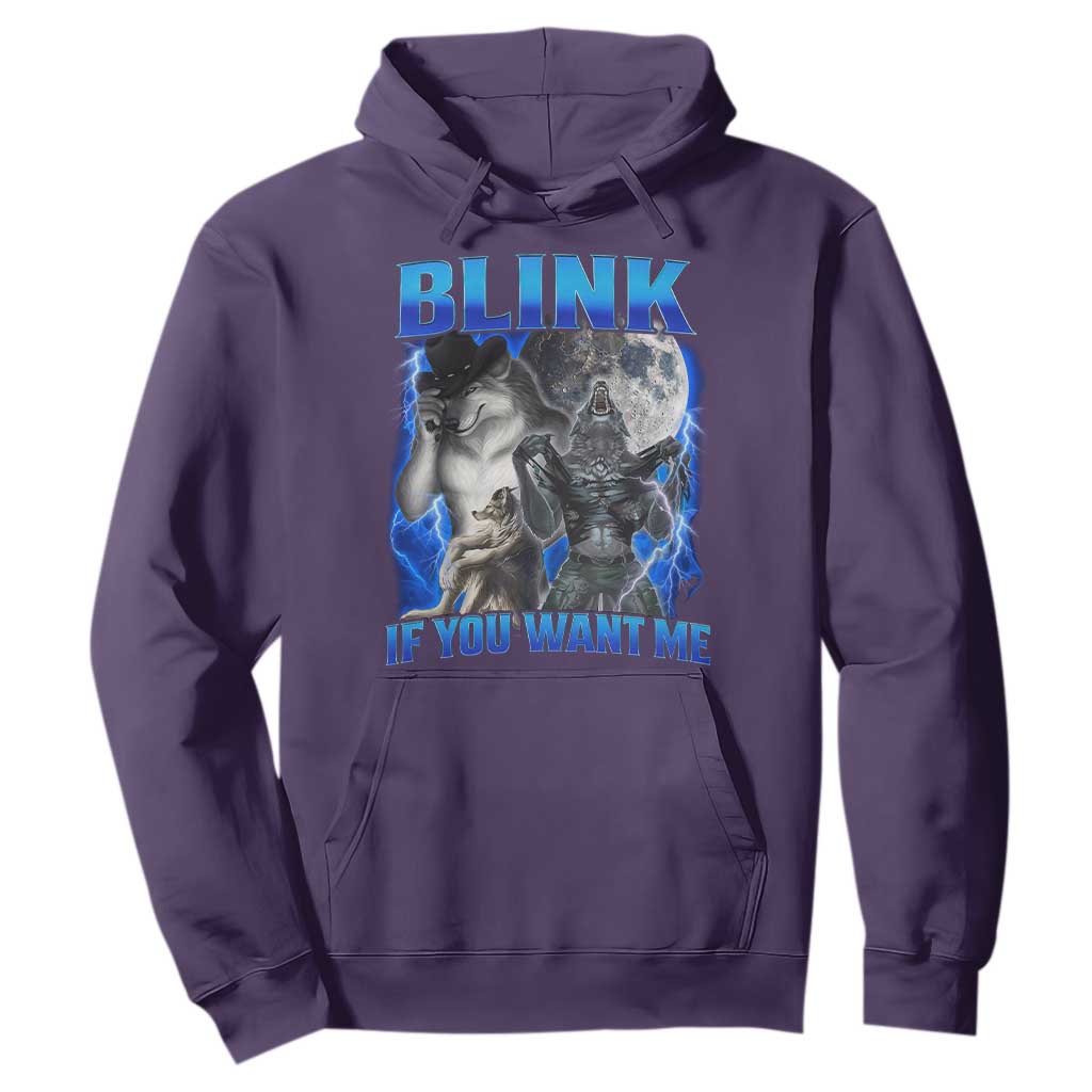 Funny Alpha Wolf Meme Hoodie Blink If You Want Me Bootleg Cringe Humor TS10 Purple Print Your Wear