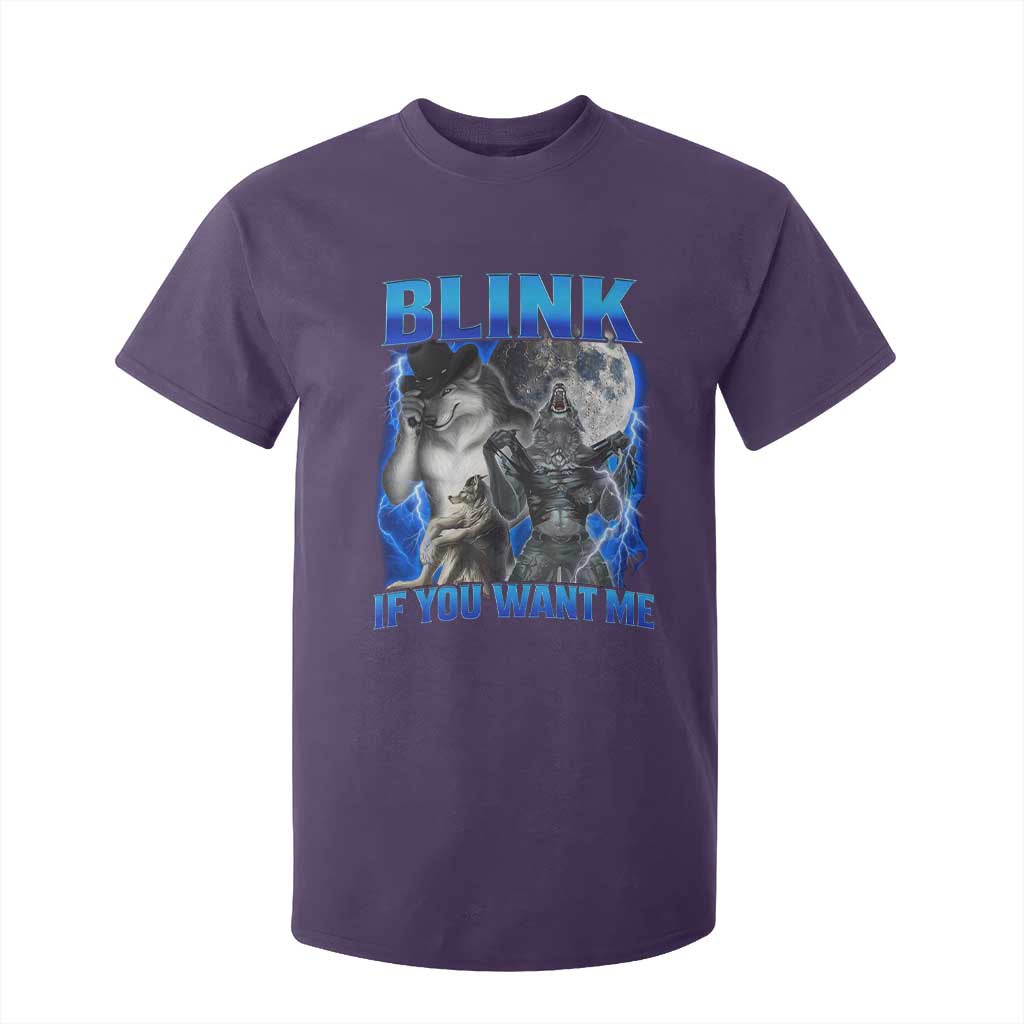 Funny Alpha Wolf Meme T Shirt For Kid Blink If You Want Me Bootleg Cringe Humor TS10 Purple Print Your Wear