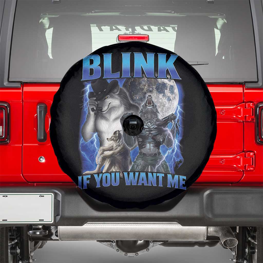 Funny Alpha Wolf Meme Spare Tire Cover Blink If You Want Me Bootleg Cringe Humor TS10 Black Print Your Wear