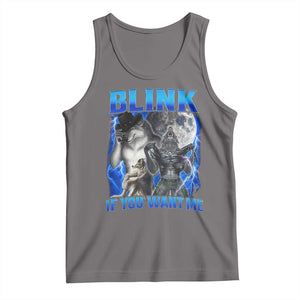 Funny Alpha Wolf Meme Tank Top Blink If You Want Me Bootleg Cringe Humor TS10 Deep Heather Print Your Wear