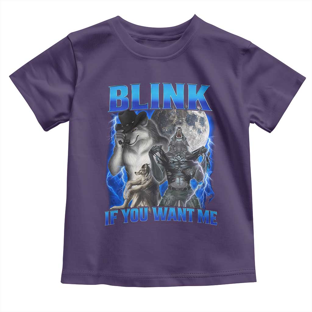 Funny Alpha Wolf Meme Toddler T Shirt Blink If You Want Me Bootleg Cringe Humor TS10 Purple Print Your Wear