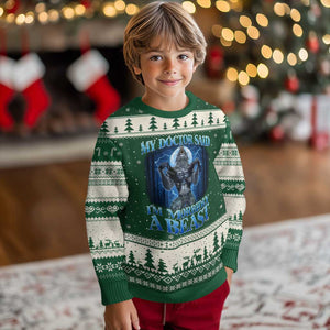 Funny Alpha Wolf Ugly Christmas Sweater My Doctor Said I'm Morbidly A Beast Meme TS10 Forest Green Beige Print Your Wear