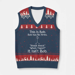 Funny This is Bob Knock Knock Joke V-Neck Knit Sweater Vest TS10 Navy Red Print Your Wear