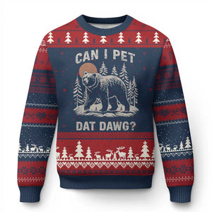 Can I Pet Dat Dawg Ugly Christmas Sweater Hiker Animal Lover Funny Bear Outdoors Meme TS10 Navy Red Print Your Wear