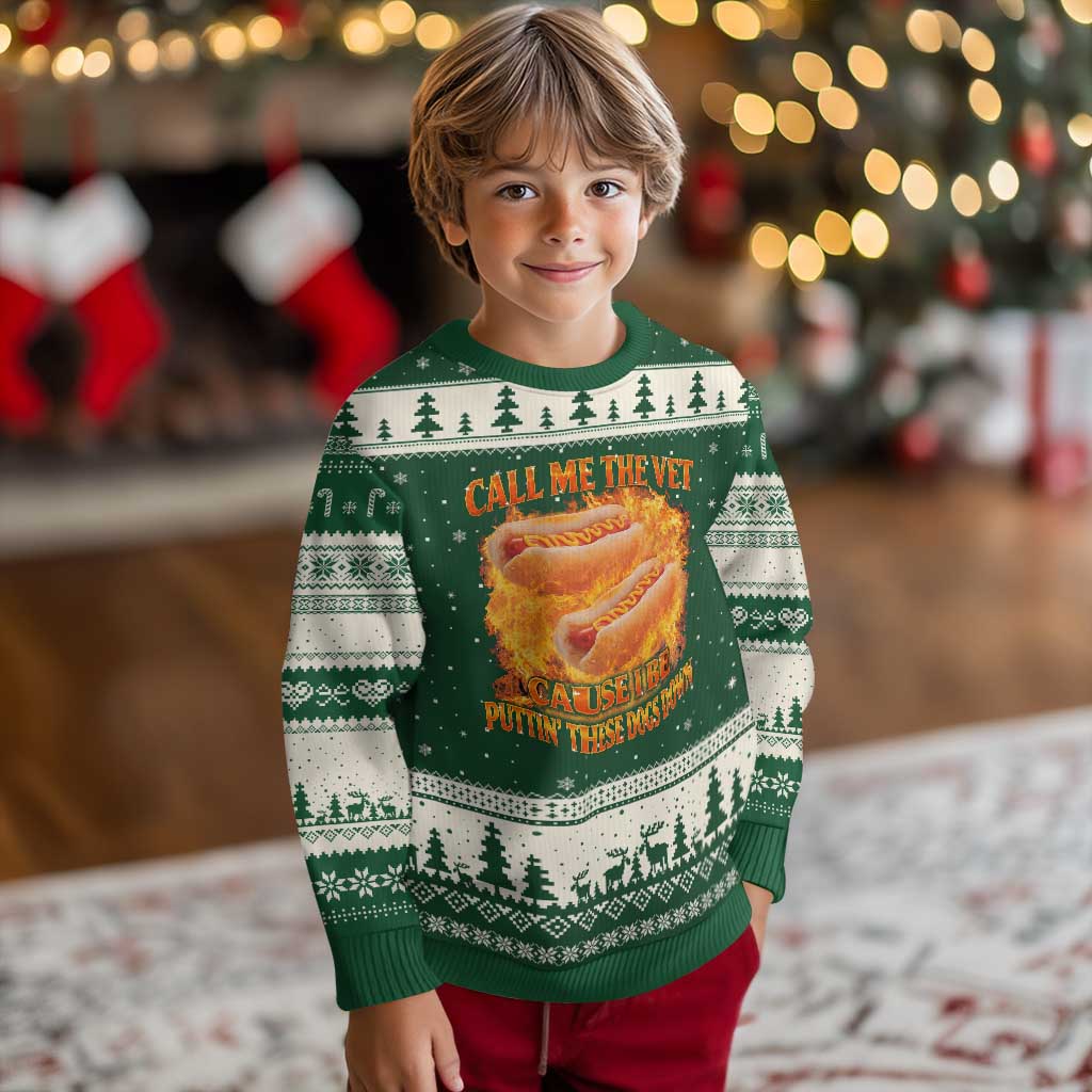 Funny Hard Hot Dog Meme Ugly Christmas Sweater Call Me The Vet Cause I Be Bootleg TS10 Forest Green Beige Print Your Wear