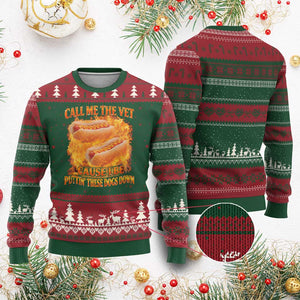 Funny Hard Hot Dog Meme Ugly Christmas Sweater Call Me The Vet Cause I Be Bootleg TS10 Red Green Print Your Wear