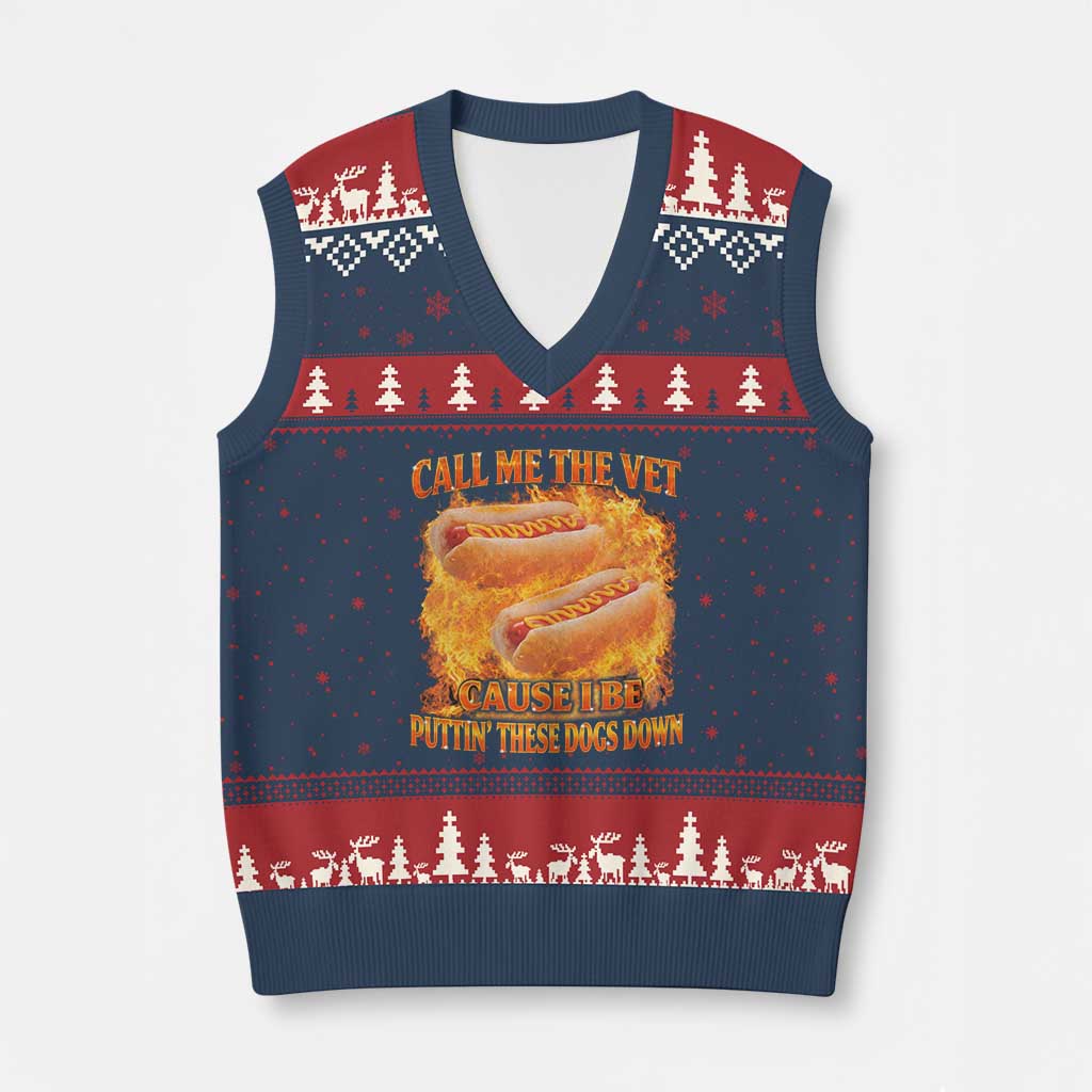 Funny Hard Hot Dog Meme V-Neck Knit Sweater Vest Call Me The Vet Cause I Be Bootleg TS10 Navy Red Print Your Wear