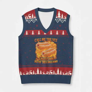 Funny Hard Hot Dog Meme V-Neck Knit Sweater Vest Call Me The Vet Cause I Be Bootleg TS10 Navy Red Print Your Wear