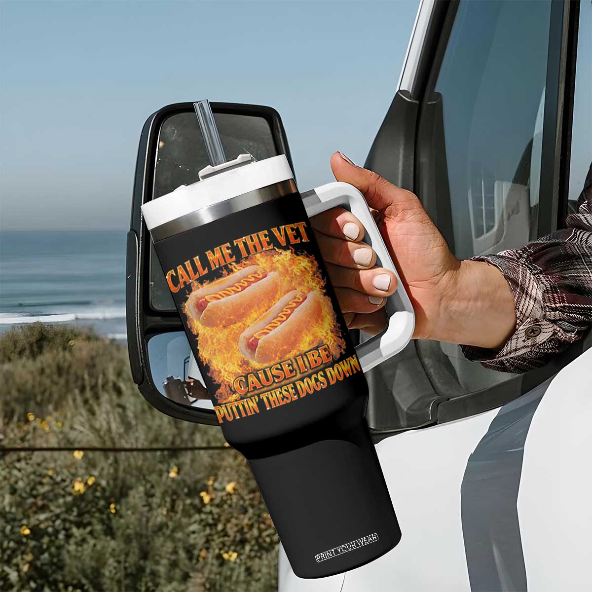 Funny Hard Hot Dog Meme Tumbler With Handle Call Me The Vet Cause I Be Bootleg TS10 Print Your Wear