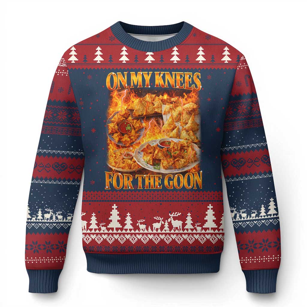 Funny Crab Rangoon Meme Ugly Christmas Sweater Vintage 90s Style On My Knees Bootleg Graphic TS10 Navy Red Print Your Wear