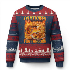 Funny Crab Rangoon Meme Ugly Christmas Sweater Vintage 90s Style On My Knees Bootleg Graphic TS10 Navy Red Print Your Wear