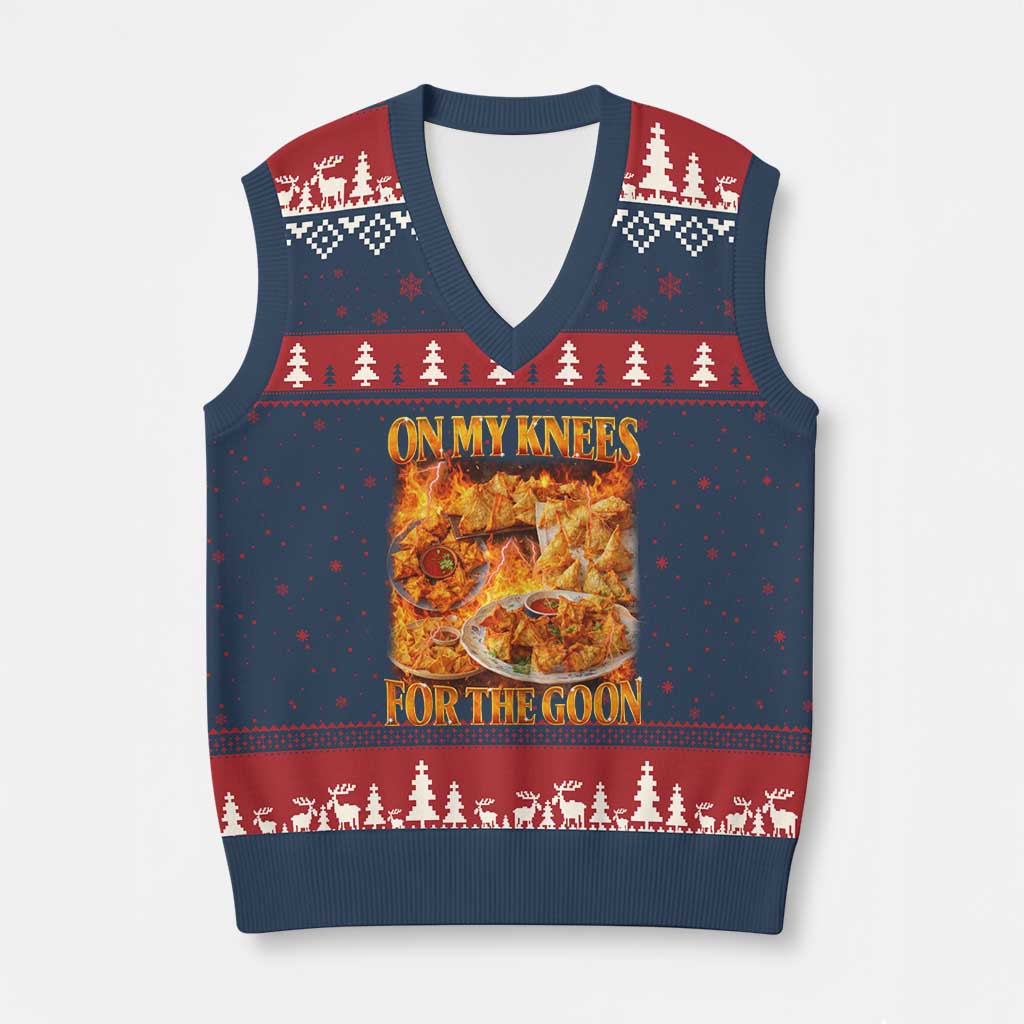 Funny Crab Rangoon Meme V-Neck Knit Sweater Vest Vintage 90s Style On My Knees Bootleg Graphic TS10 Navy Red Print Your Wear