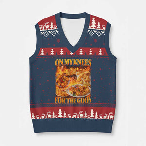 Funny Crab Rangoon Meme V-Neck Knit Sweater Vest Vintage 90s Style On My Knees Bootleg Graphic TS10 Navy Red Print Your Wear