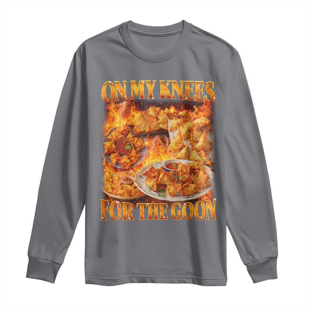 Funny Crab Rangoon Meme Long Sleeve Shirt Vintage 90s Style On My Knees Bootleg Graphic TS10 Charcoal Print Your Wear