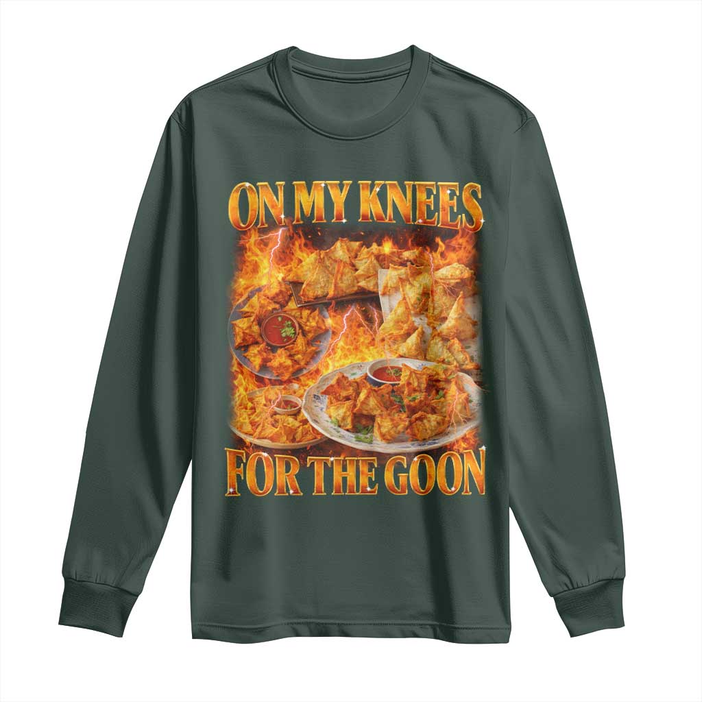 Funny Crab Rangoon Meme Long Sleeve Shirt Vintage 90s Style On My Knees Bootleg Graphic TS10 Dark Forest Green Print Your Wear