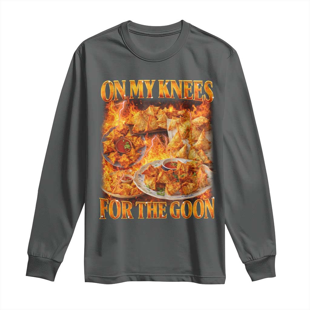 Funny Crab Rangoon Meme Long Sleeve Shirt Vintage 90s Style On My Knees Bootleg Graphic TS10 Dark Heather Print Your Wear