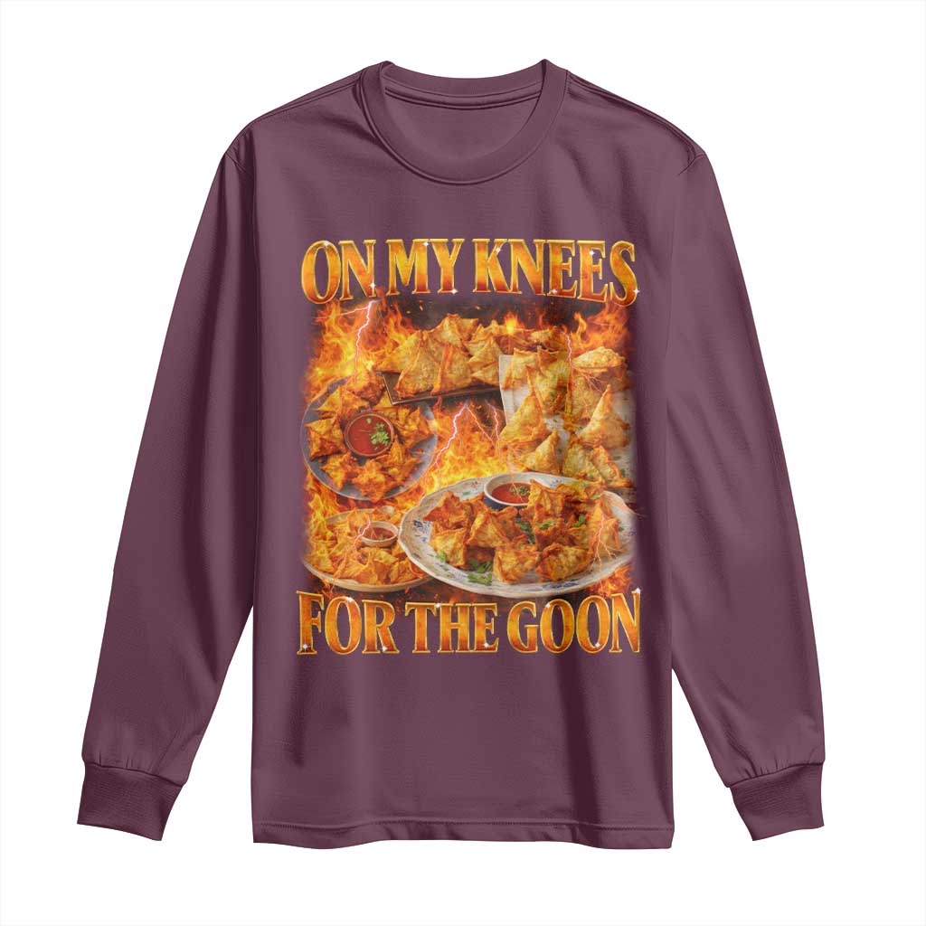 Funny Crab Rangoon Meme Long Sleeve Shirt Vintage 90s Style On My Knees Bootleg Graphic TS10 Maroon Print Your Wear