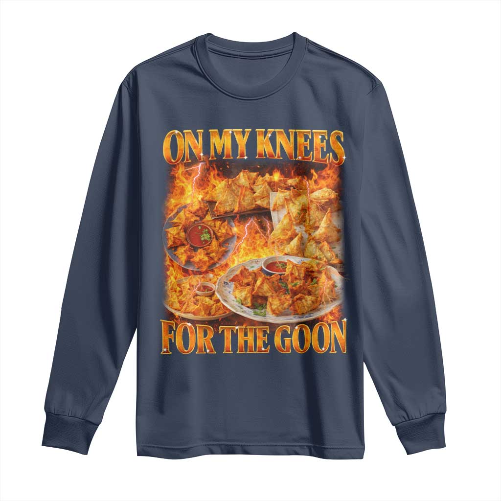 Funny Crab Rangoon Meme Long Sleeve Shirt Vintage 90s Style On My Knees Bootleg Graphic TS10 Navy Print Your Wear