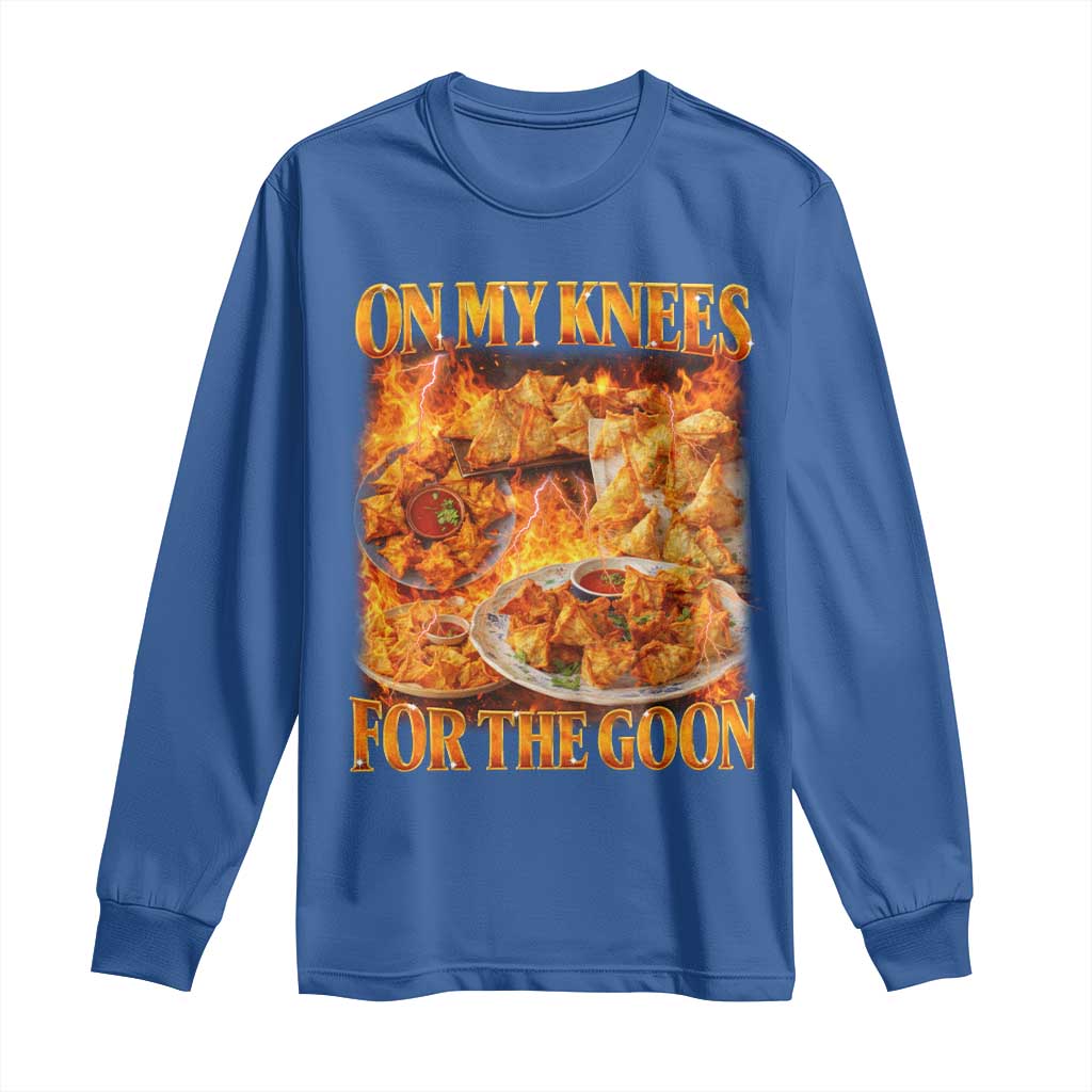 Funny Crab Rangoon Meme Long Sleeve Shirt Vintage 90s Style On My Knees Bootleg Graphic TS10 Royal Blue Print Your Wear